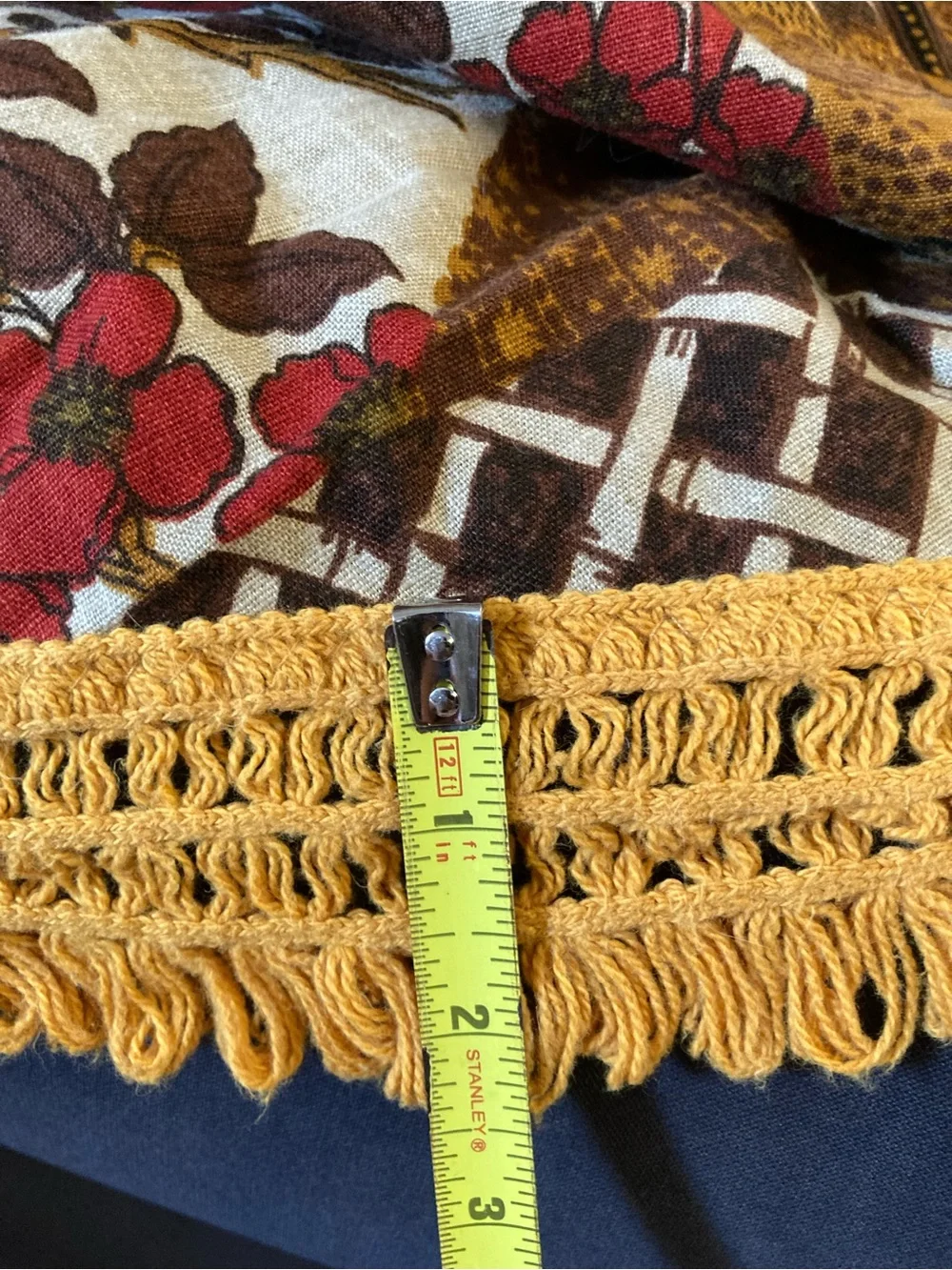 Vintage Tablecloth Round Fringe Harvest Gold MCM Vintage 50